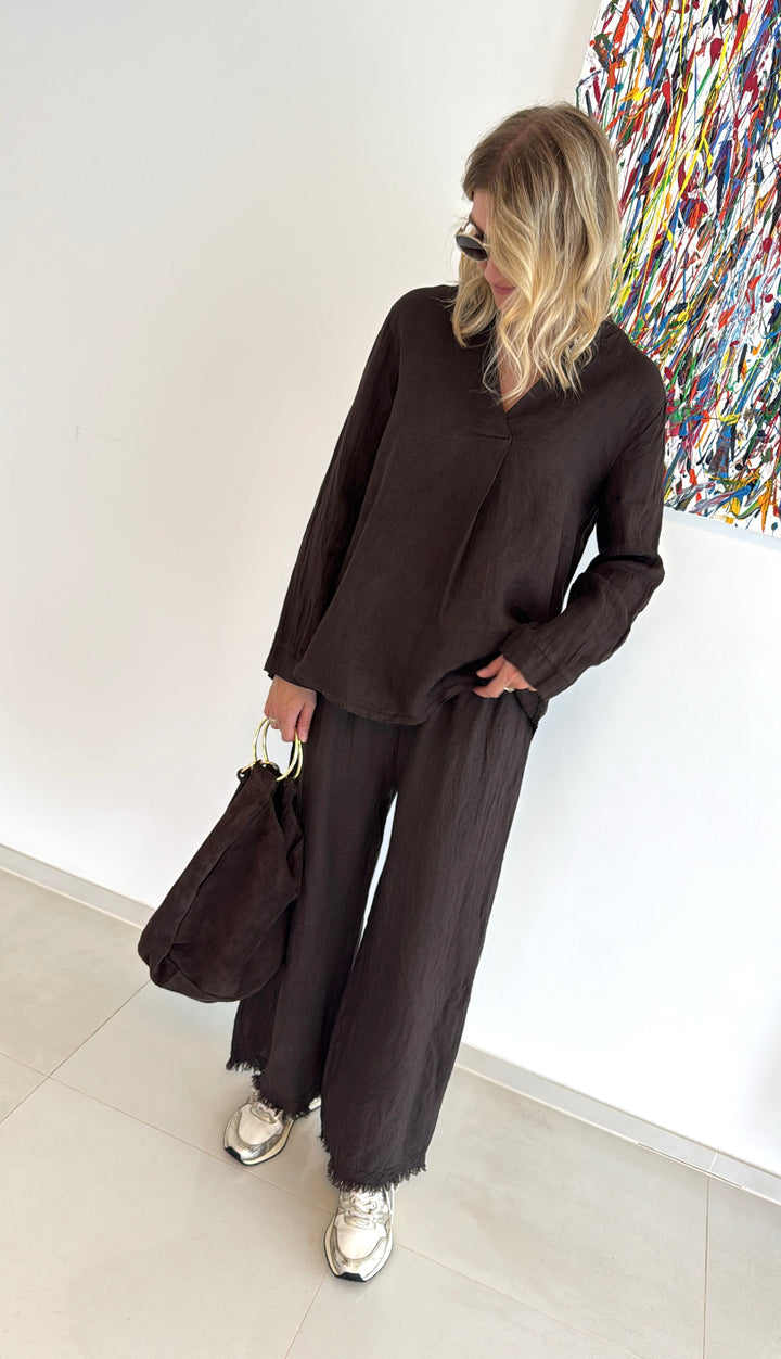 Leinenbluse - Braun