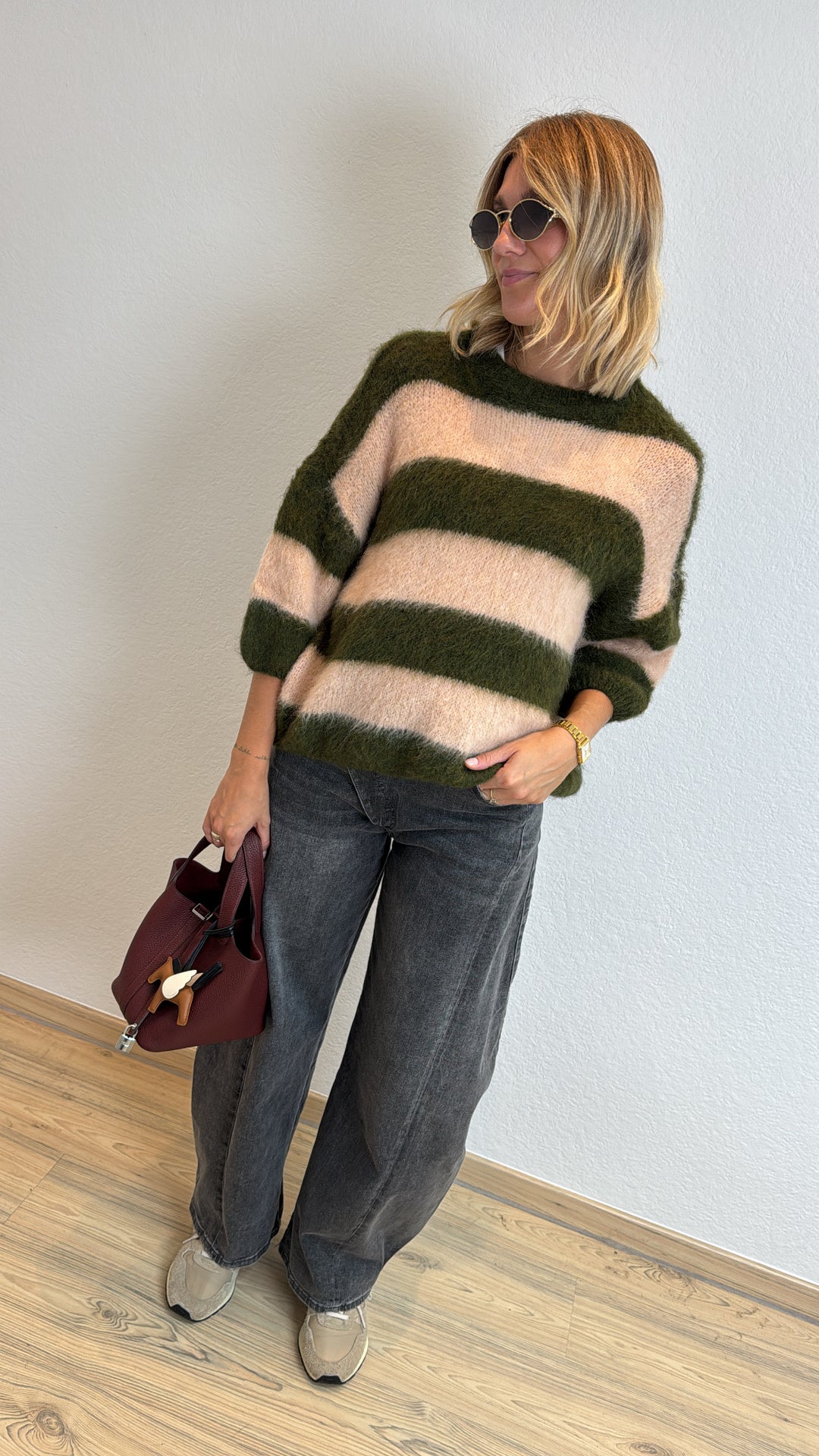 Gestreifter Pullover - Khaki