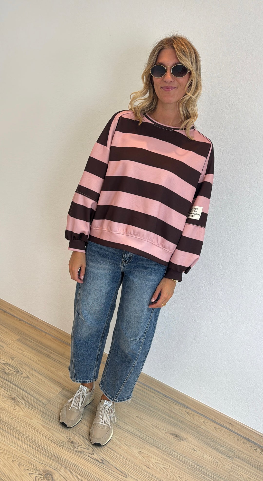 Gestreifter Pullover - Braun/Rosa (Butterstoff)