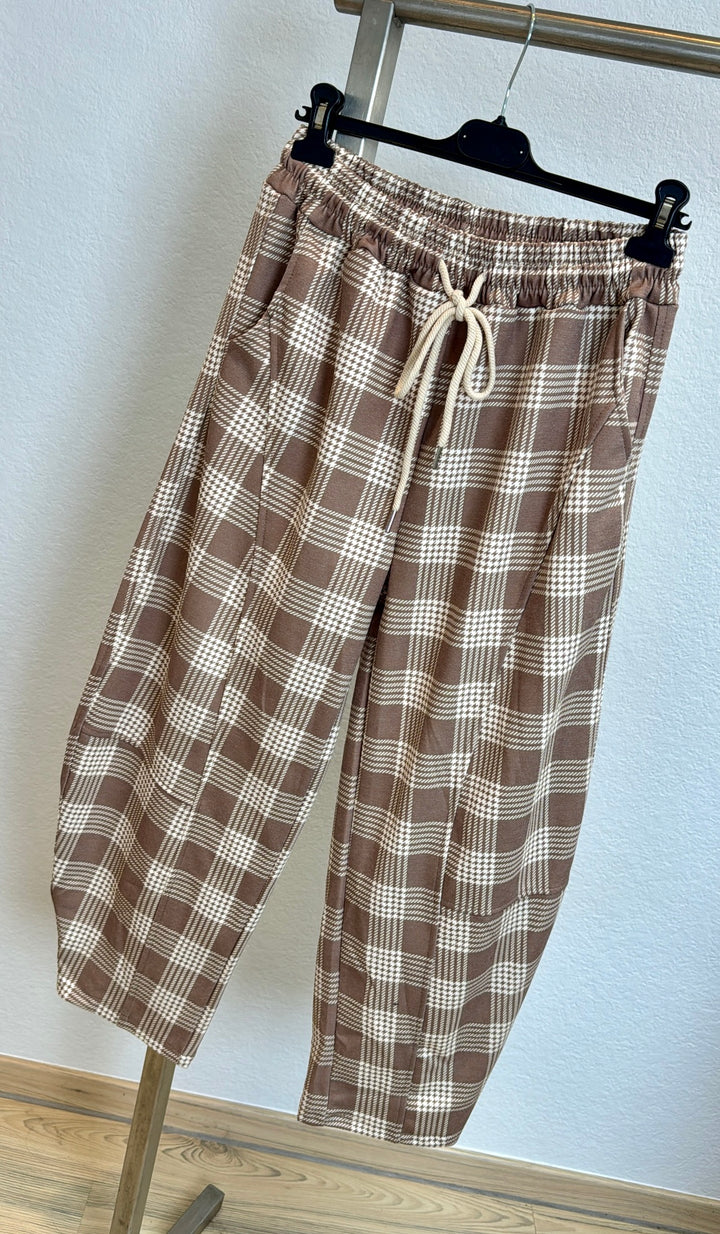 Karierter Barrel-Jogger - Beige