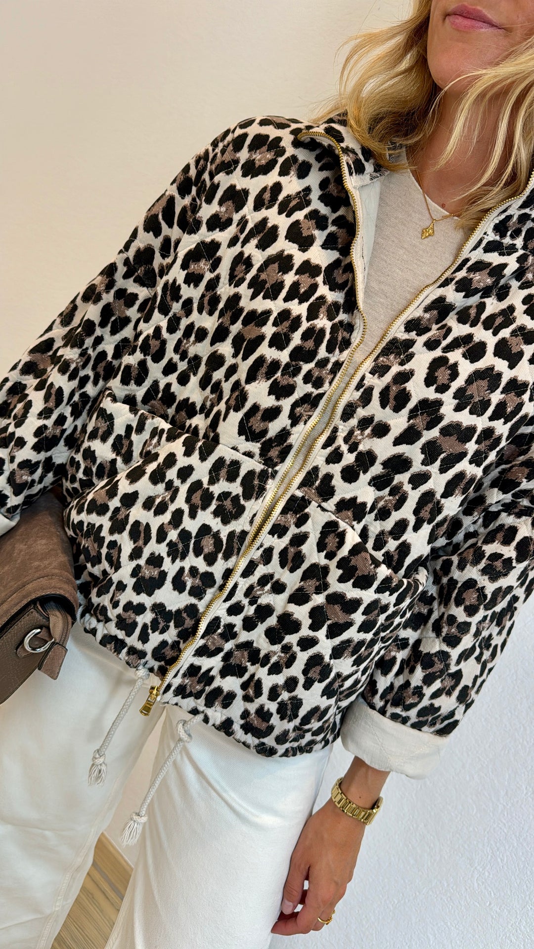 Jacke mit Print - Beige