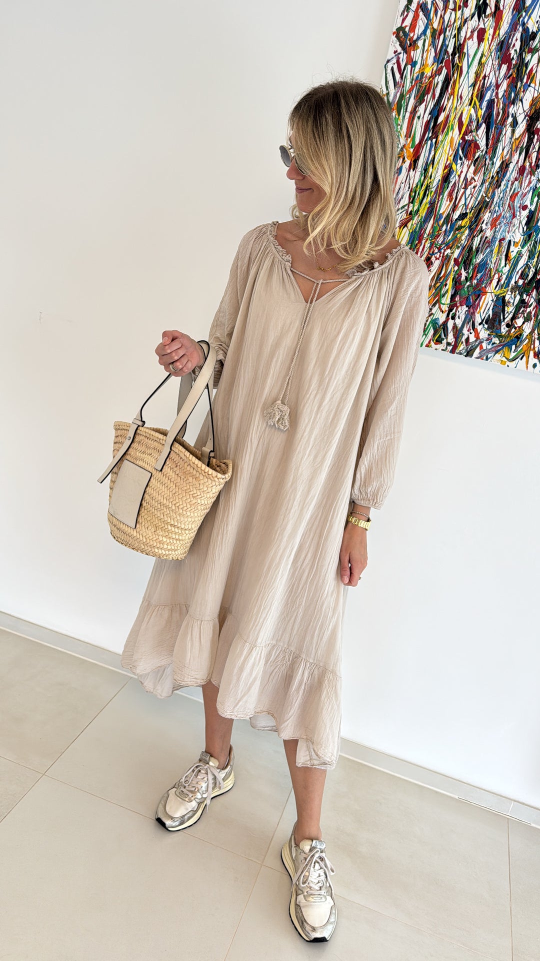 Kleid aus Baumwolle - Beige