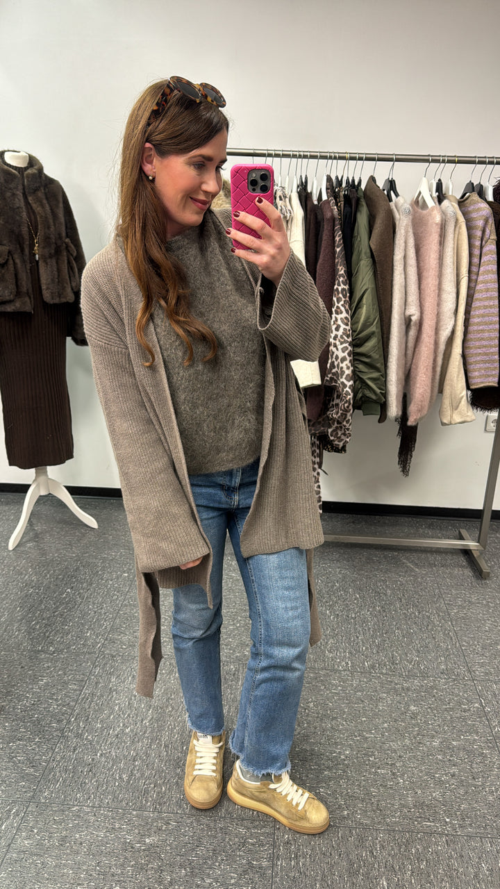 Strickjacke mit Kaschmir - Taupe