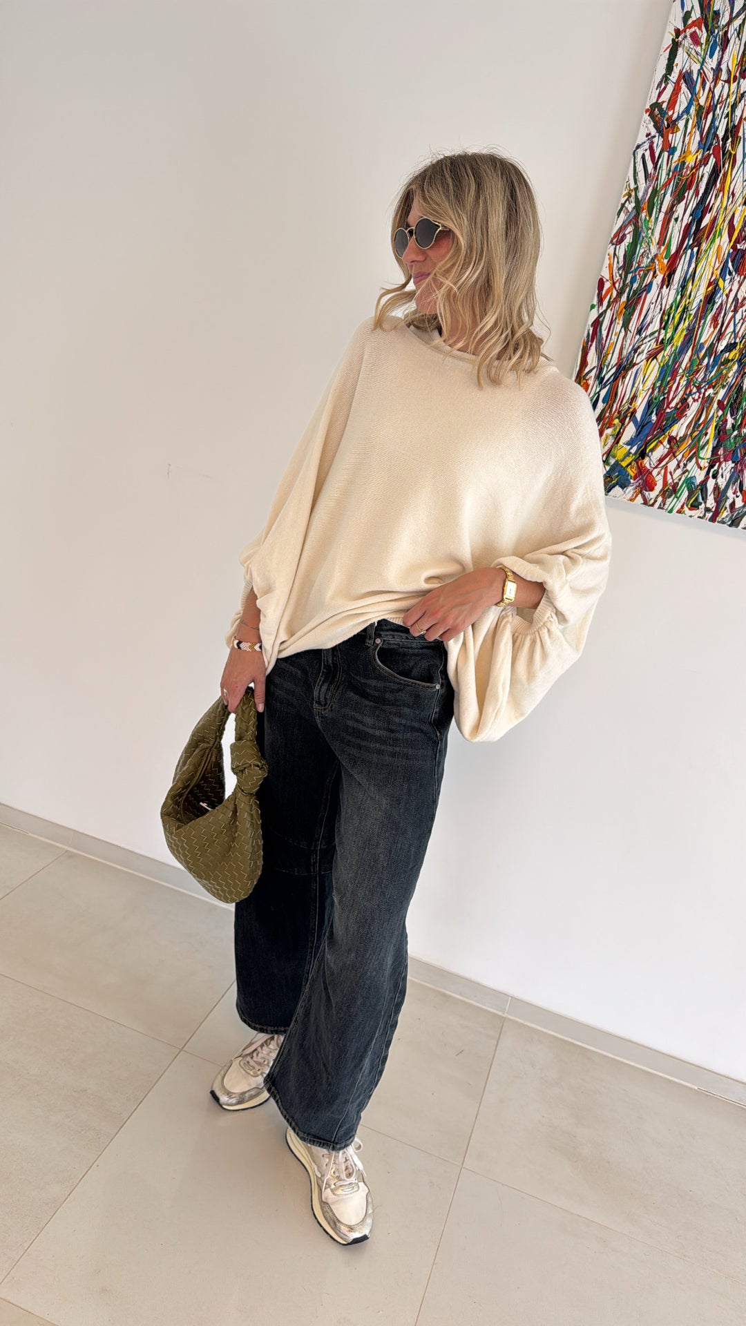 Weiter Pullover - Creme