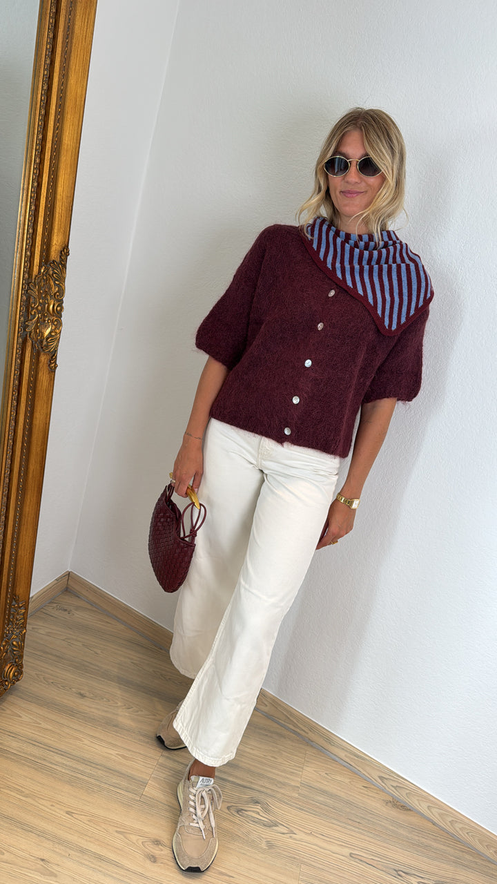 Mohair-Cardigan - Burgunder (Kurzarm)