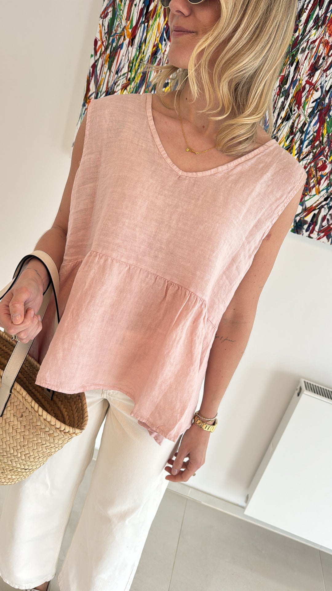 Ausgestellte Leinenbluse - Rosa
