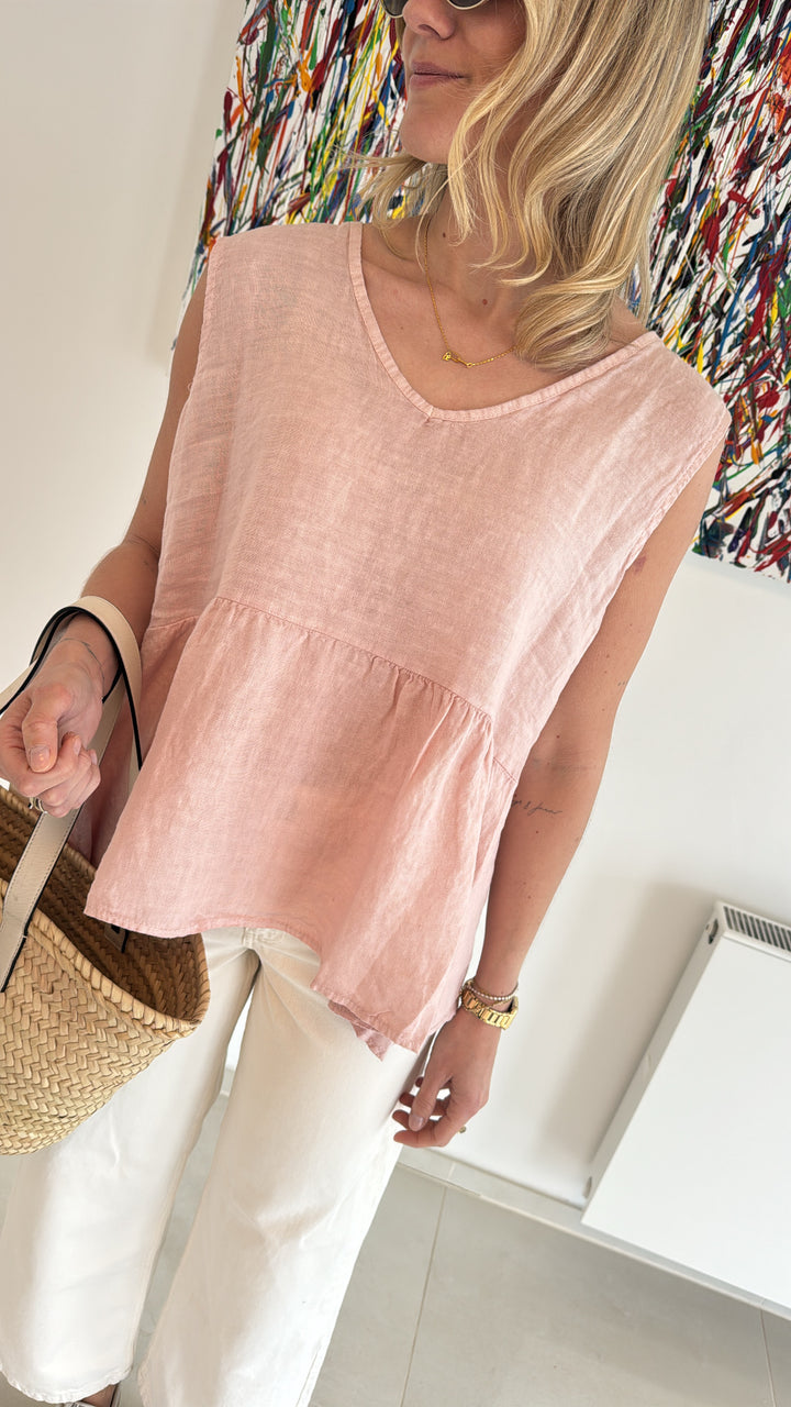 Ausgestellte Leinenbluse - Rosa