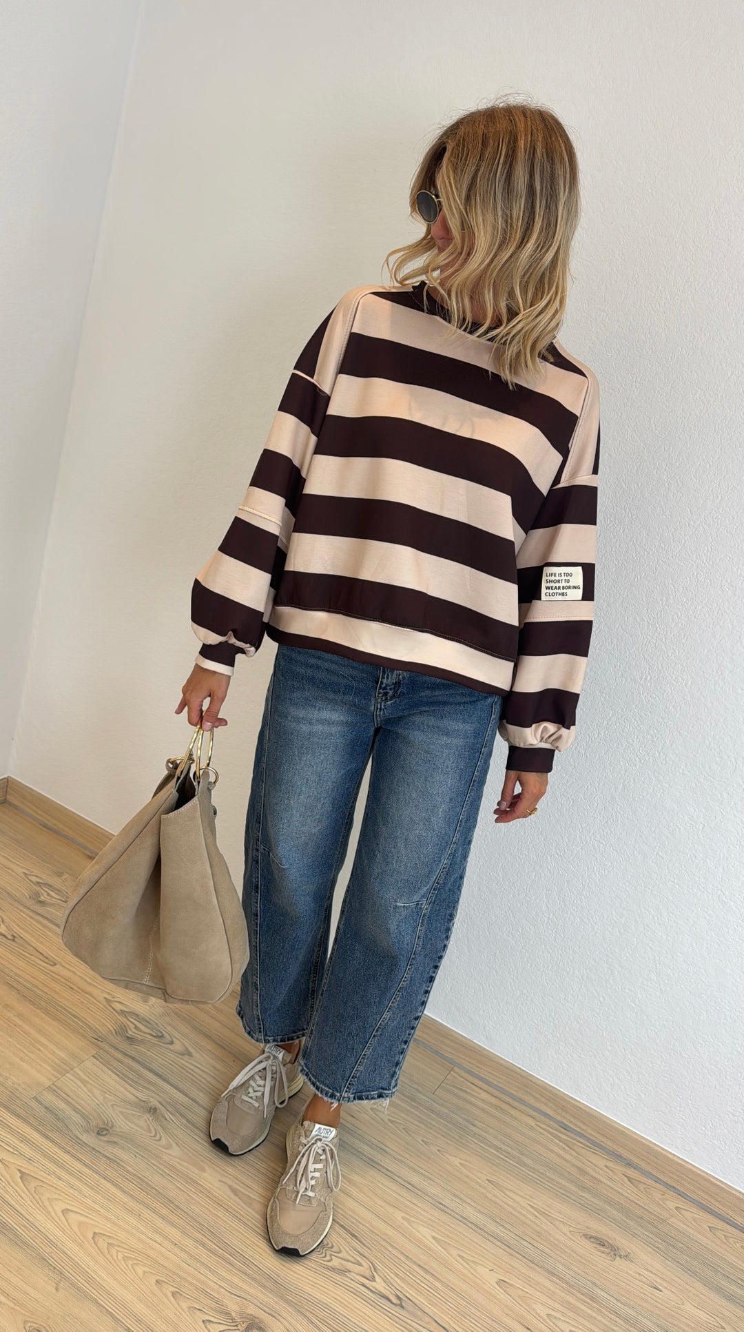 Gestreifter Pullover - Braun/Creme (Butterstoff)