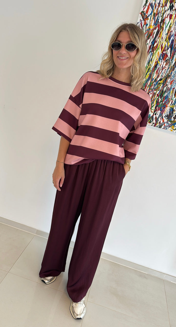 Gestreiftes Shirt - Burgunder