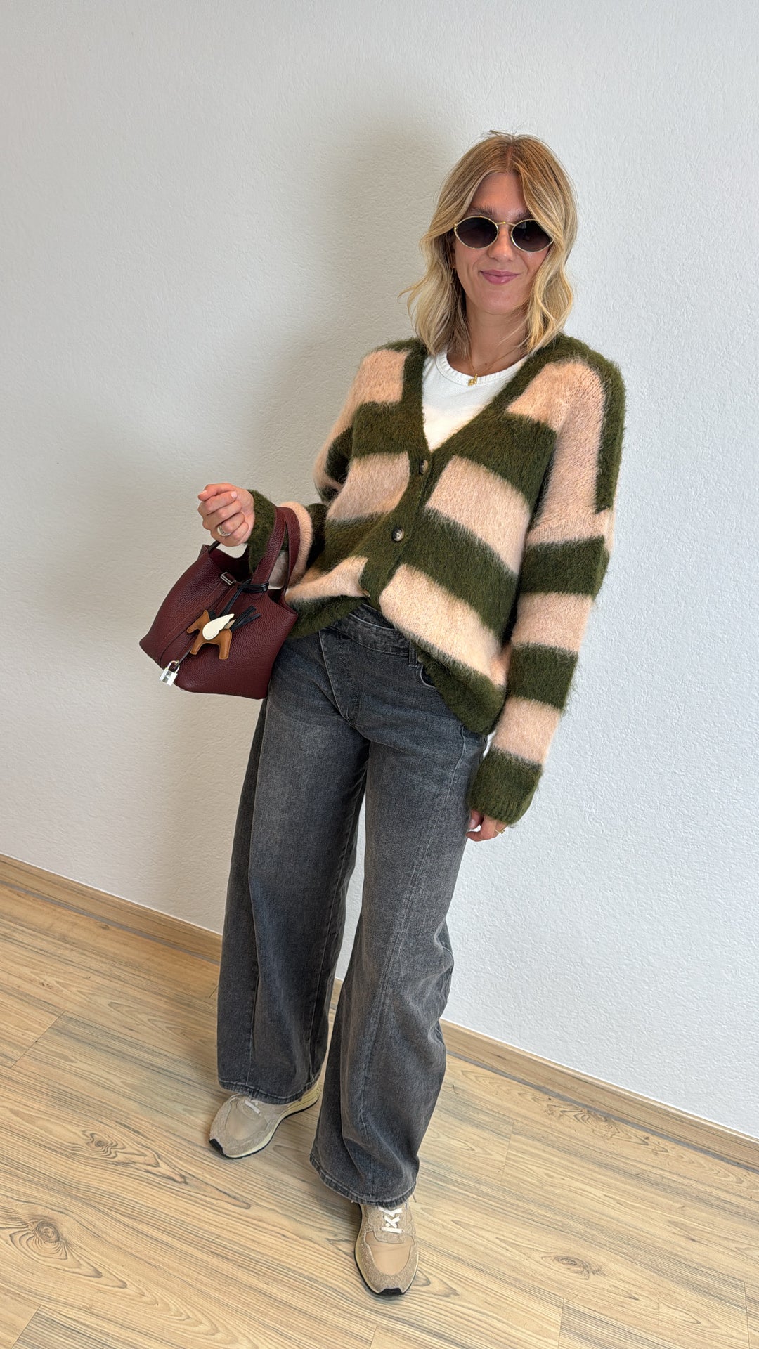 Gestreifter Cardigan - Khaki