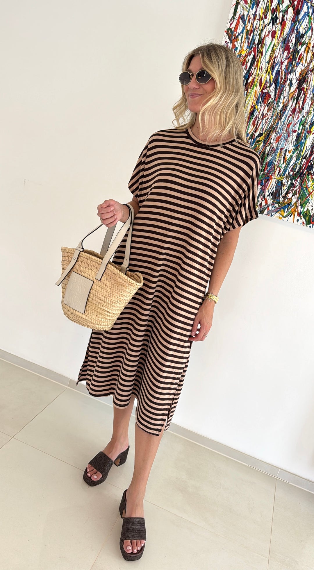 Gestreiftes Kleid - Braun