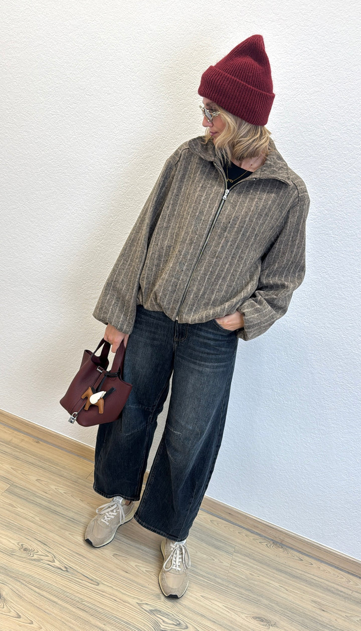 Gestreifte Blousonjacke - Beige