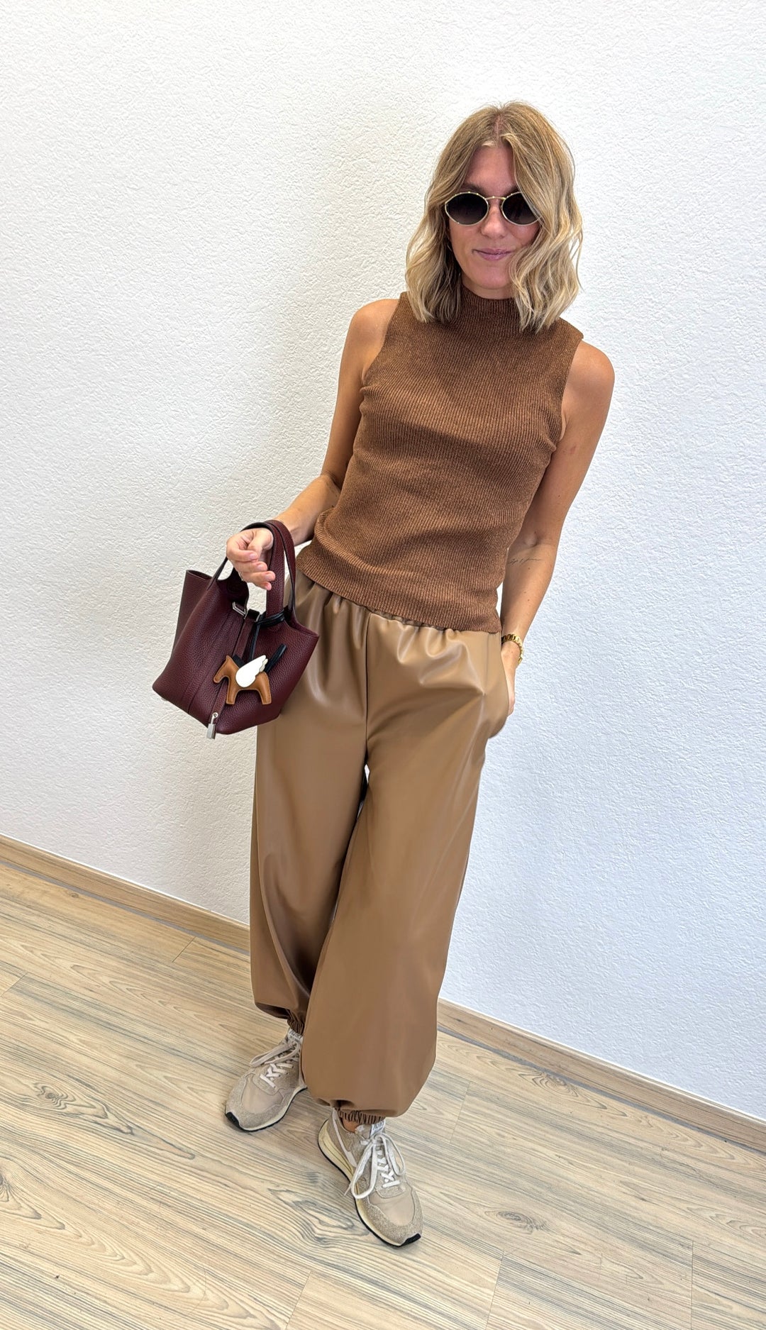 Vegane Lederjoggpant - Beige