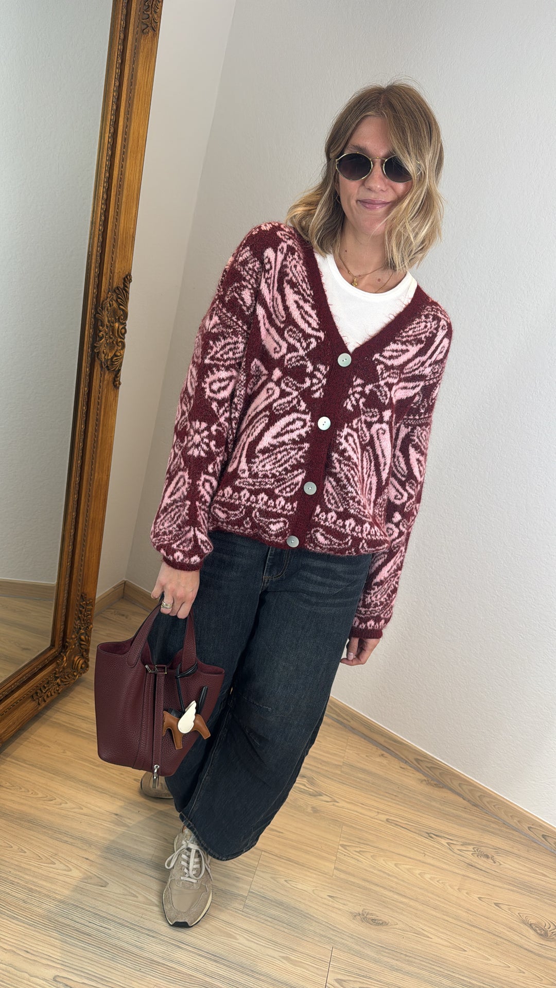 Cardigan mit Print - Burgunder