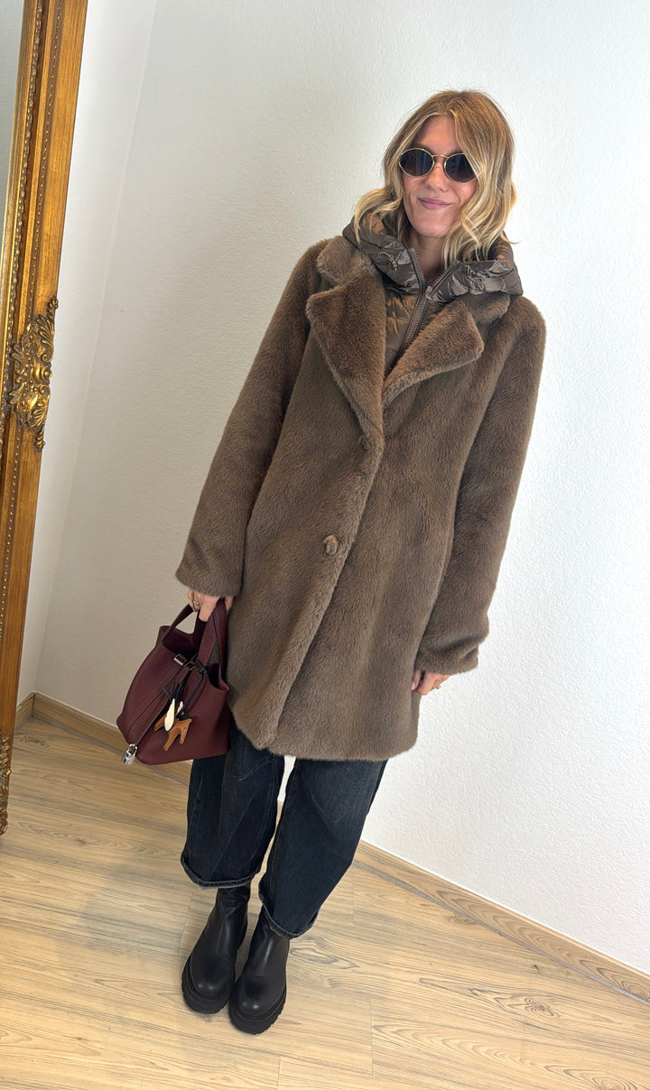Fake-Fur Mantel - Taupe