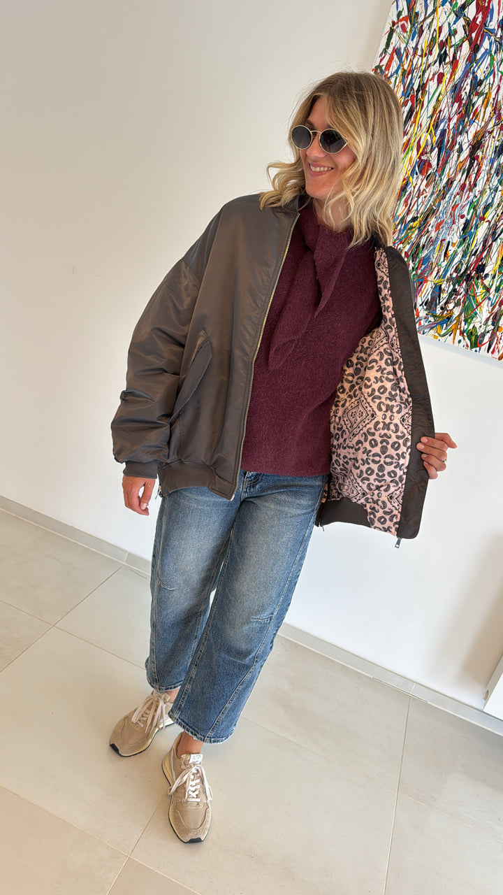Bomberjacke mit Print - Blau/Grau