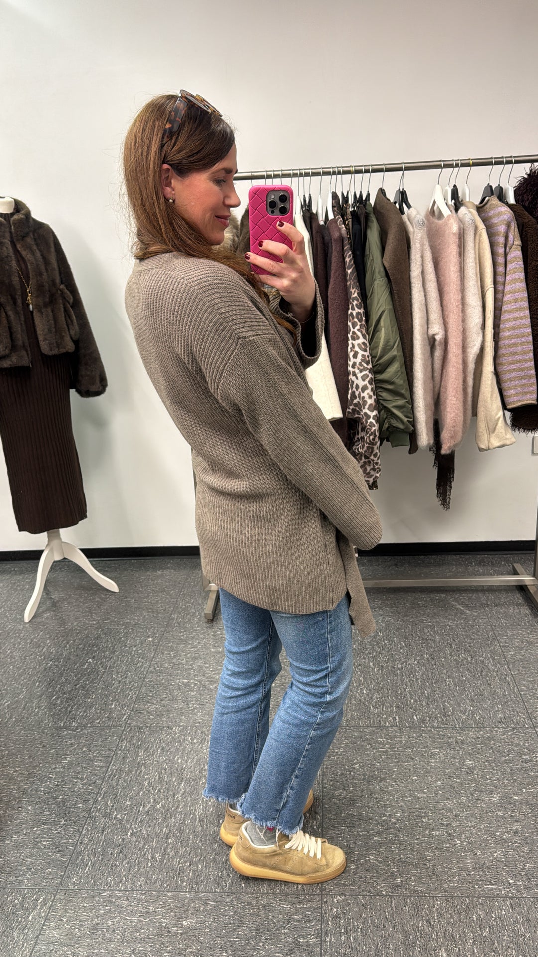 Strickjacke mit Kaschmir - Taupe