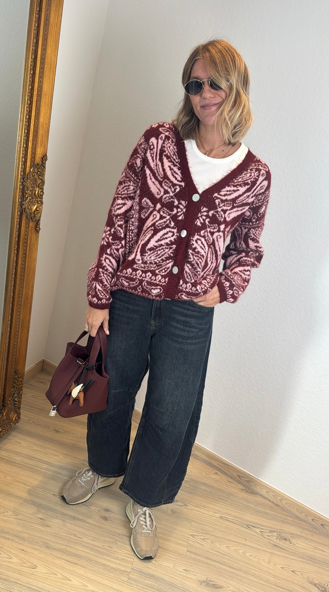 Cardigan mit Print - Burgunder
