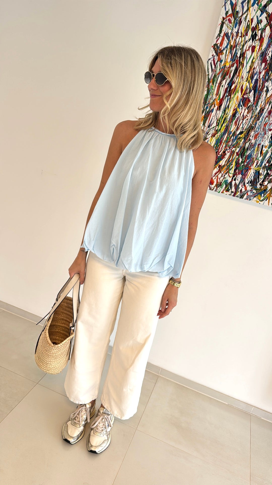Top mit Schleife - Hellblau