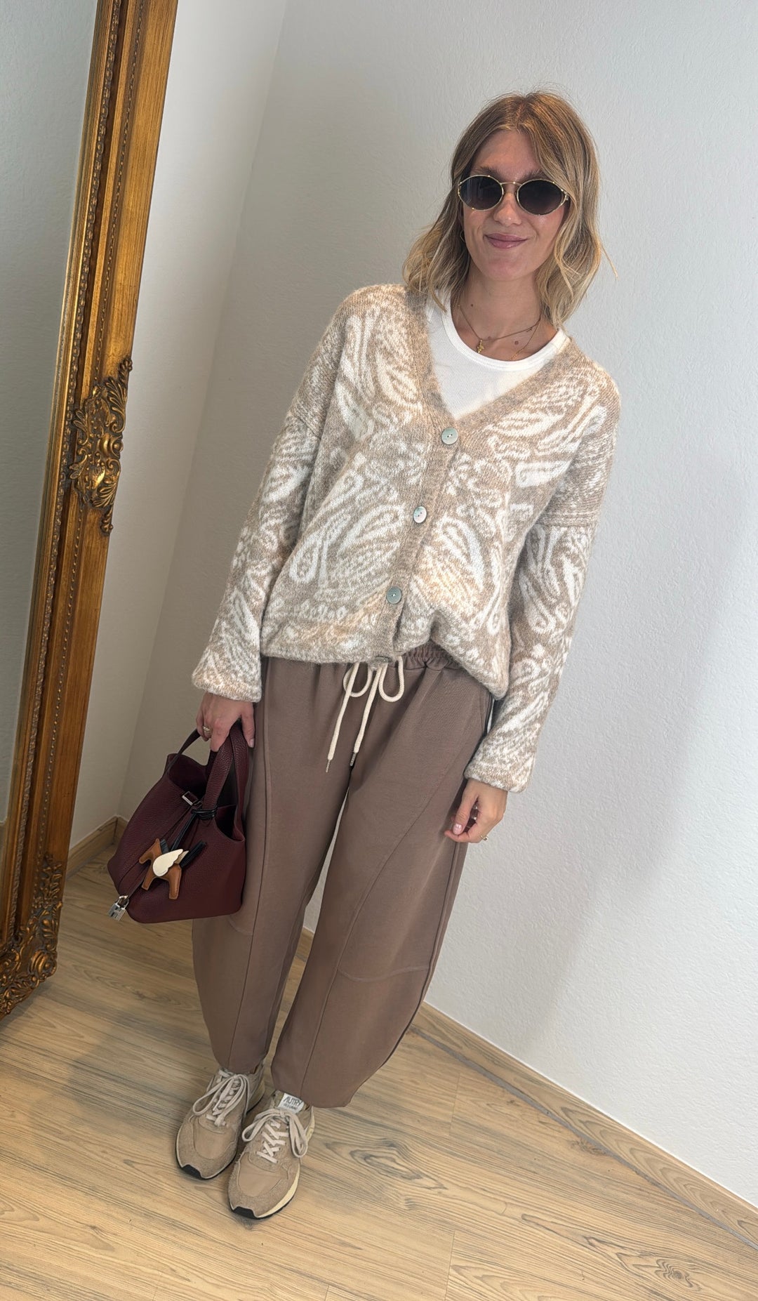 Cardigan mit Print - Beige