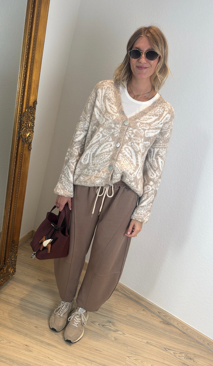 Cardigan mit Print - Beige