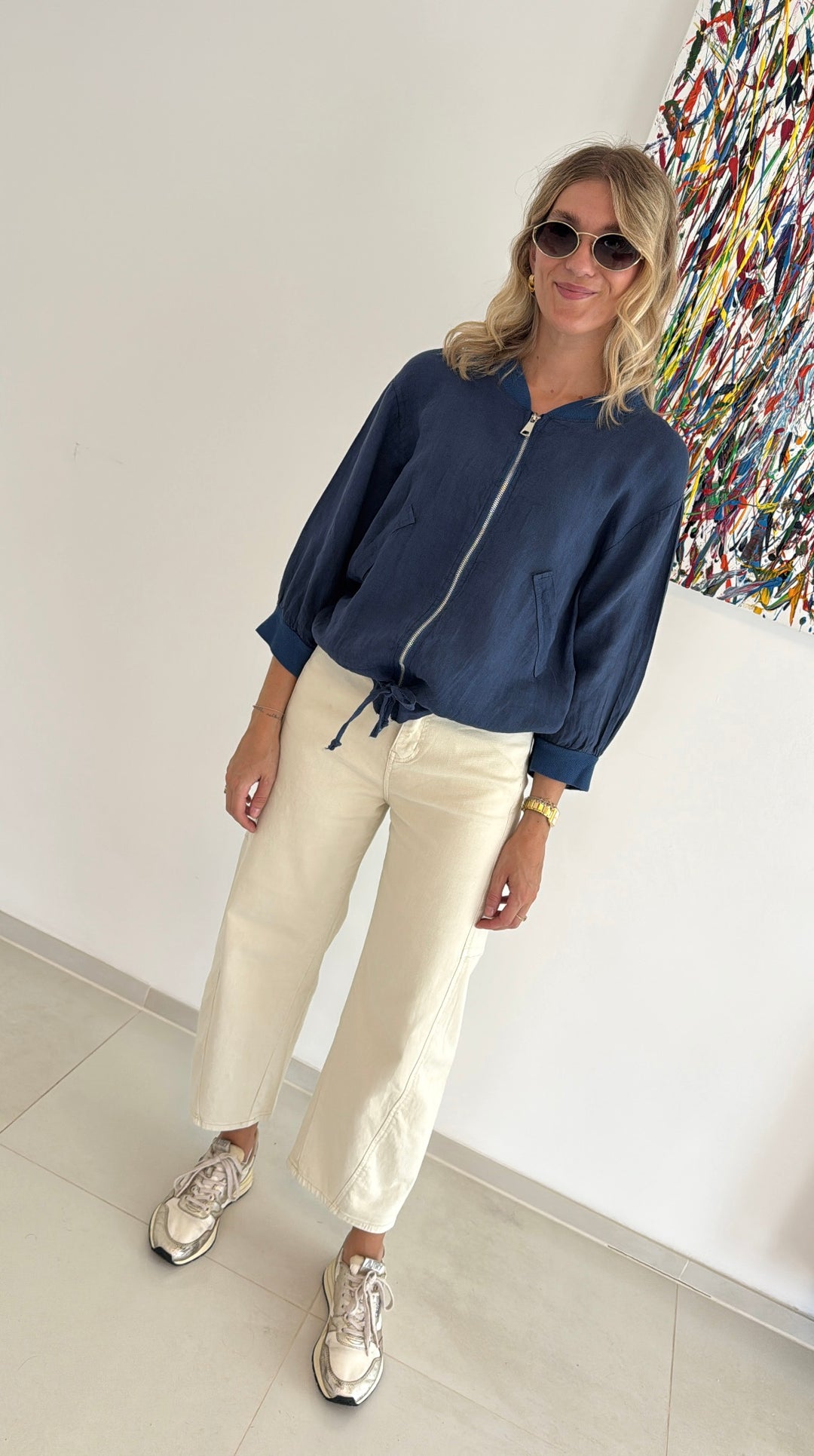 Leinen-Blousonjacke - Blau