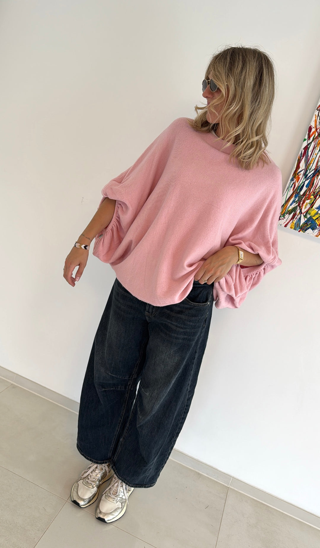 Weiter Pullover - Rosa