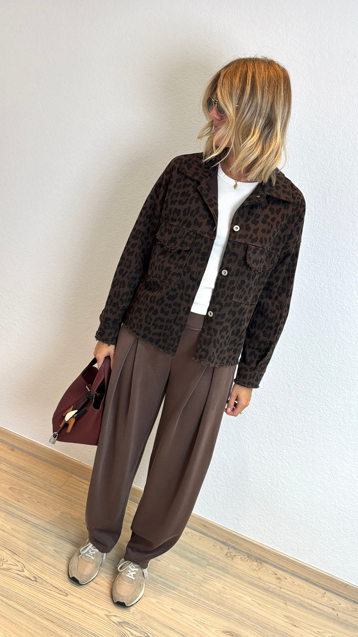 Jeansjacke mit Print - Braun