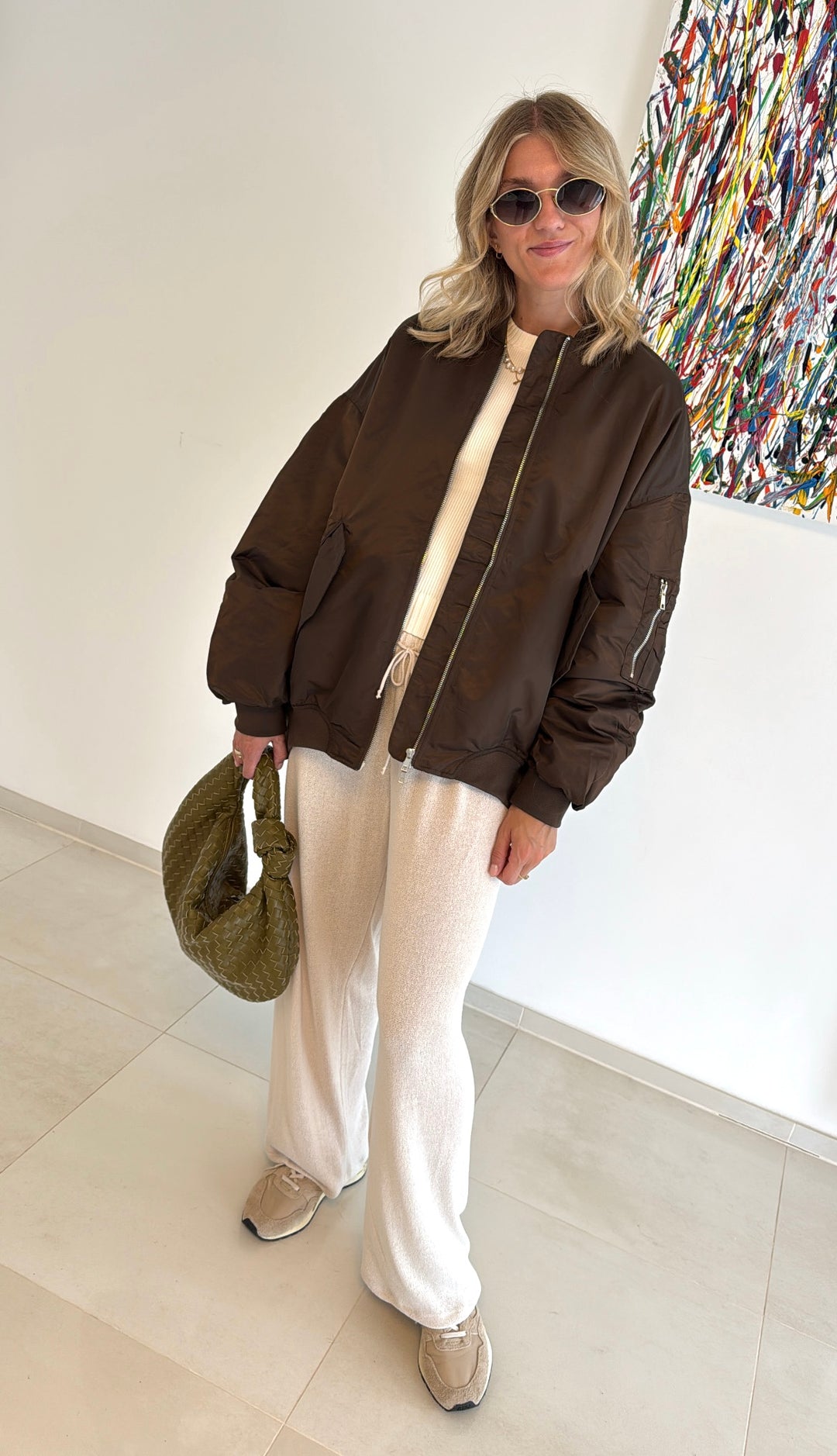 Bomberjacke mit Print - Braun
