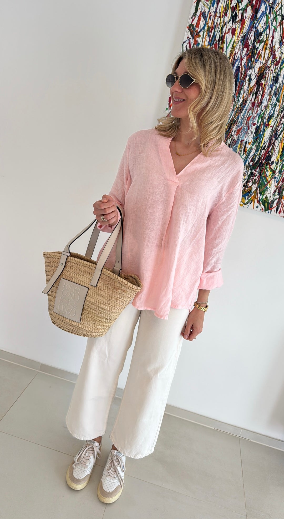Leinenbluse - Rosa
