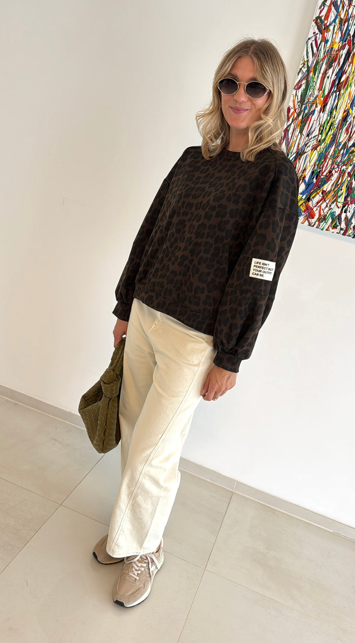 Pullover mit Print - Braun