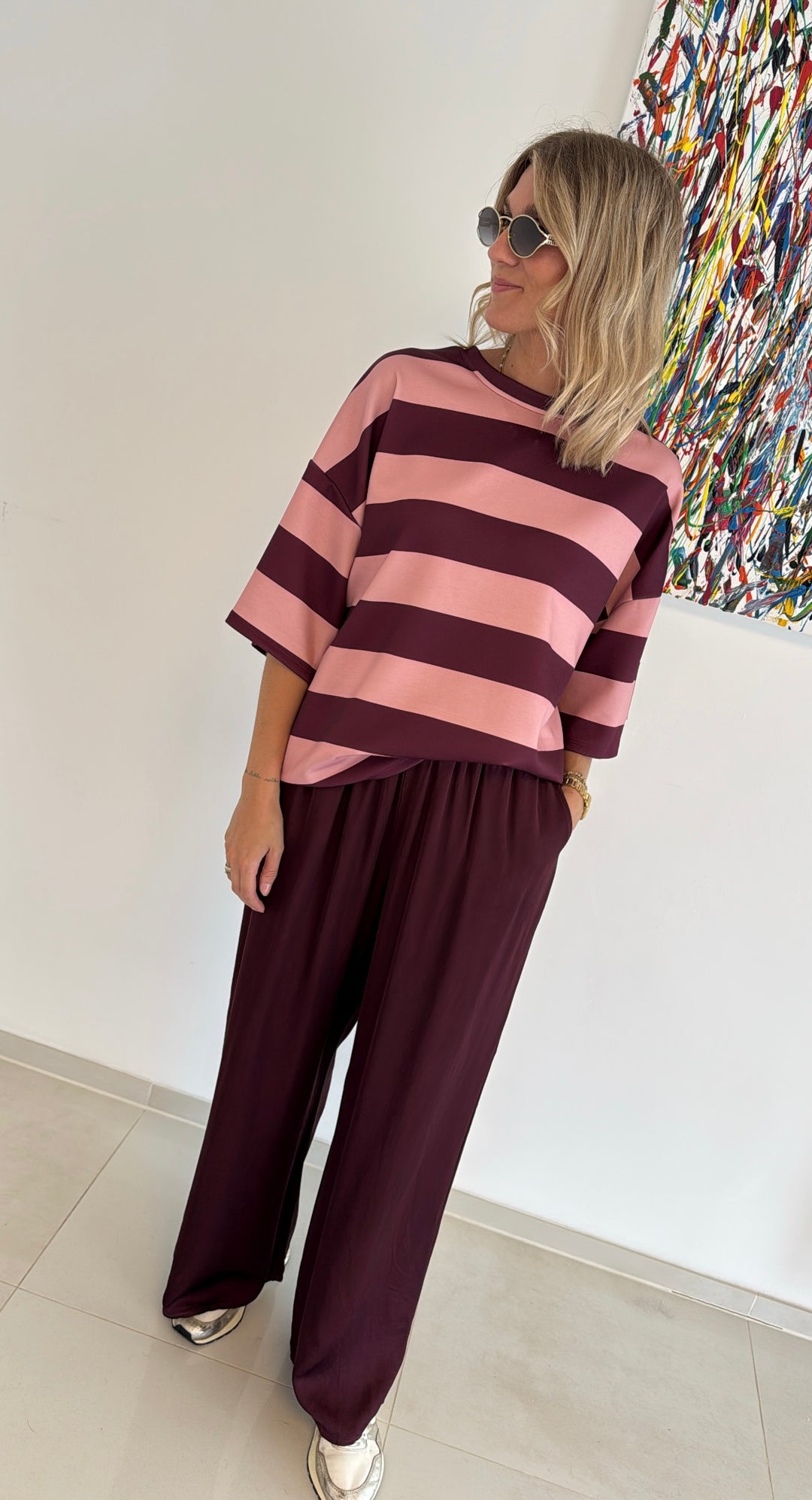 Gestreiftes Shirt - Burgunder