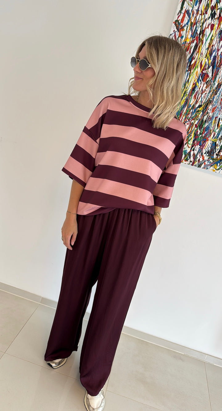 Gestreiftes Shirt - Burgunder