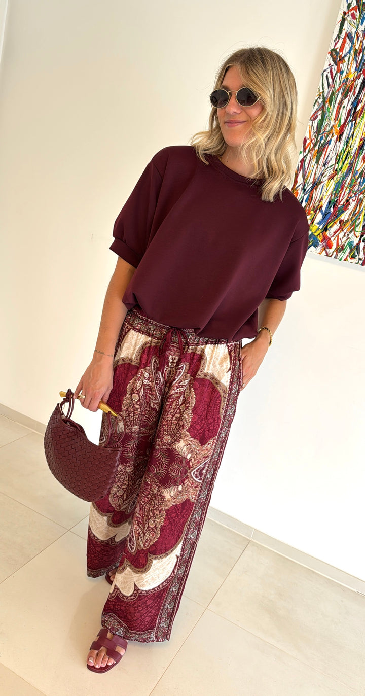 Hose mit Print - Burgunder