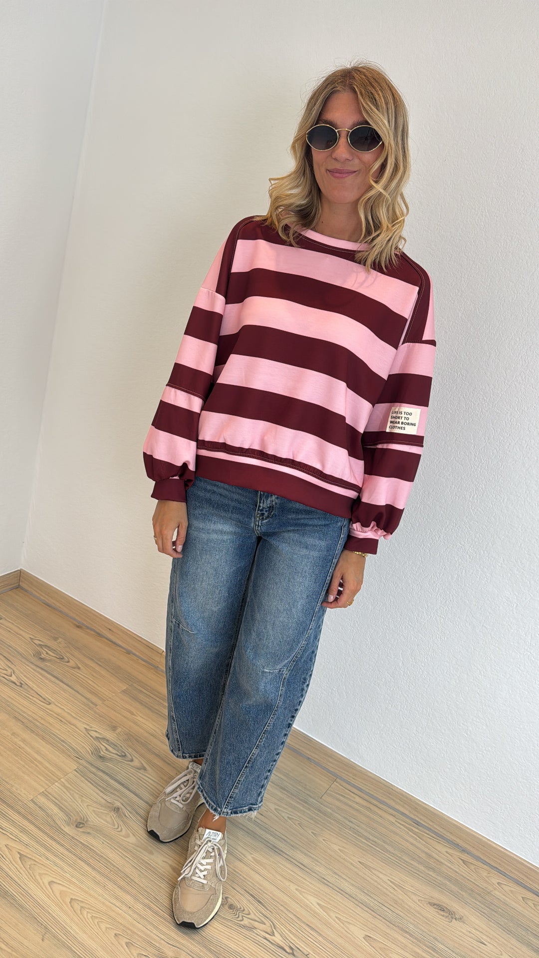 Gestreifter Pullover - Burgunder (Butterstoff)