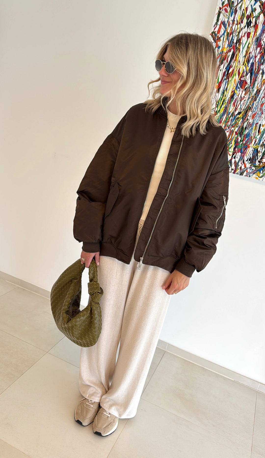 Bomberjacke mit Print - Braun