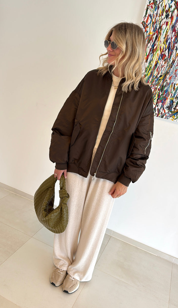 Bomberjacke mit Print - Braun