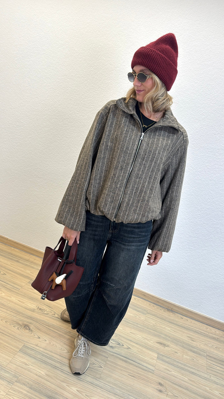 Gestreifte Blousonjacke - Beige