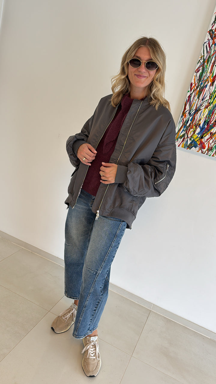Bomberjacke mit Print - Blau/Grau