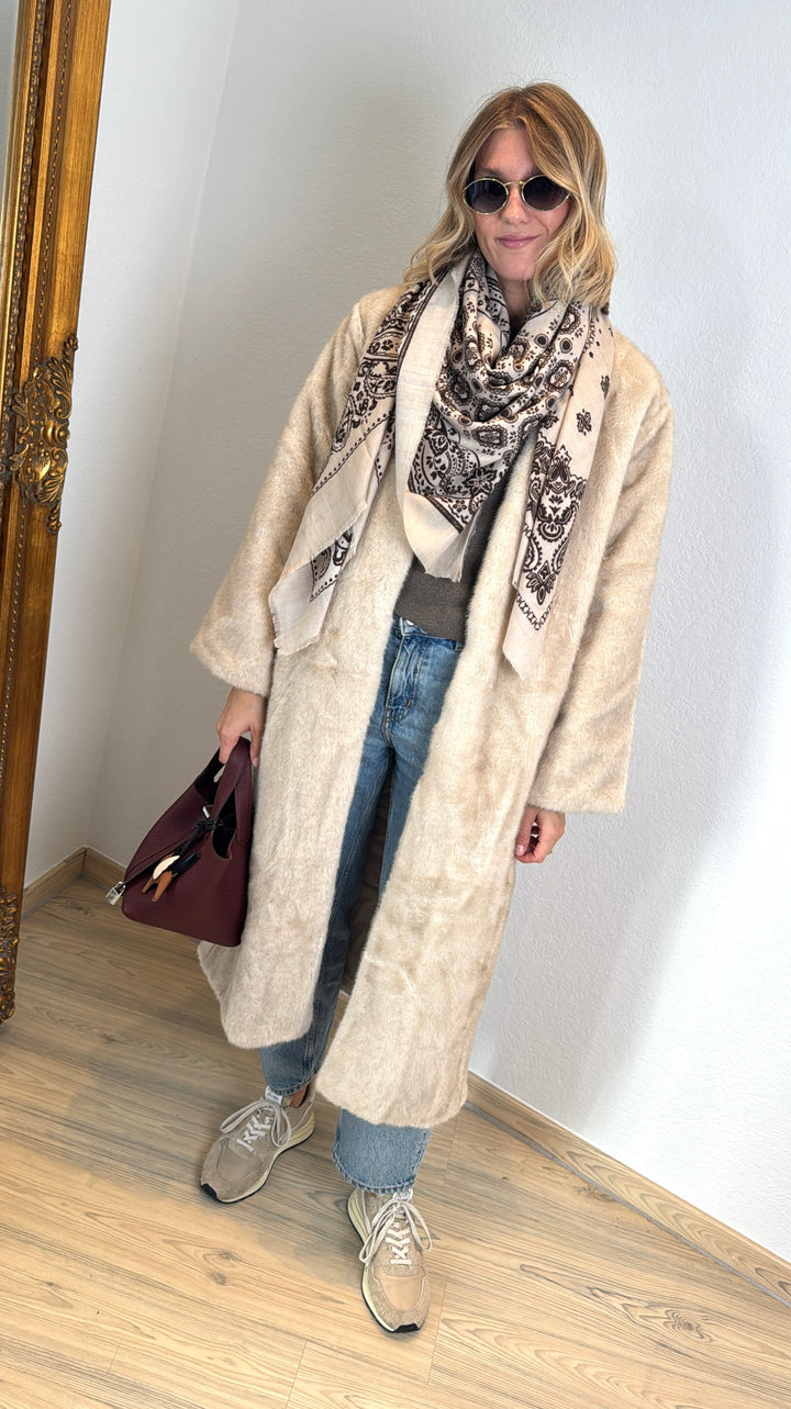Fake-Fur Mantel - Beige