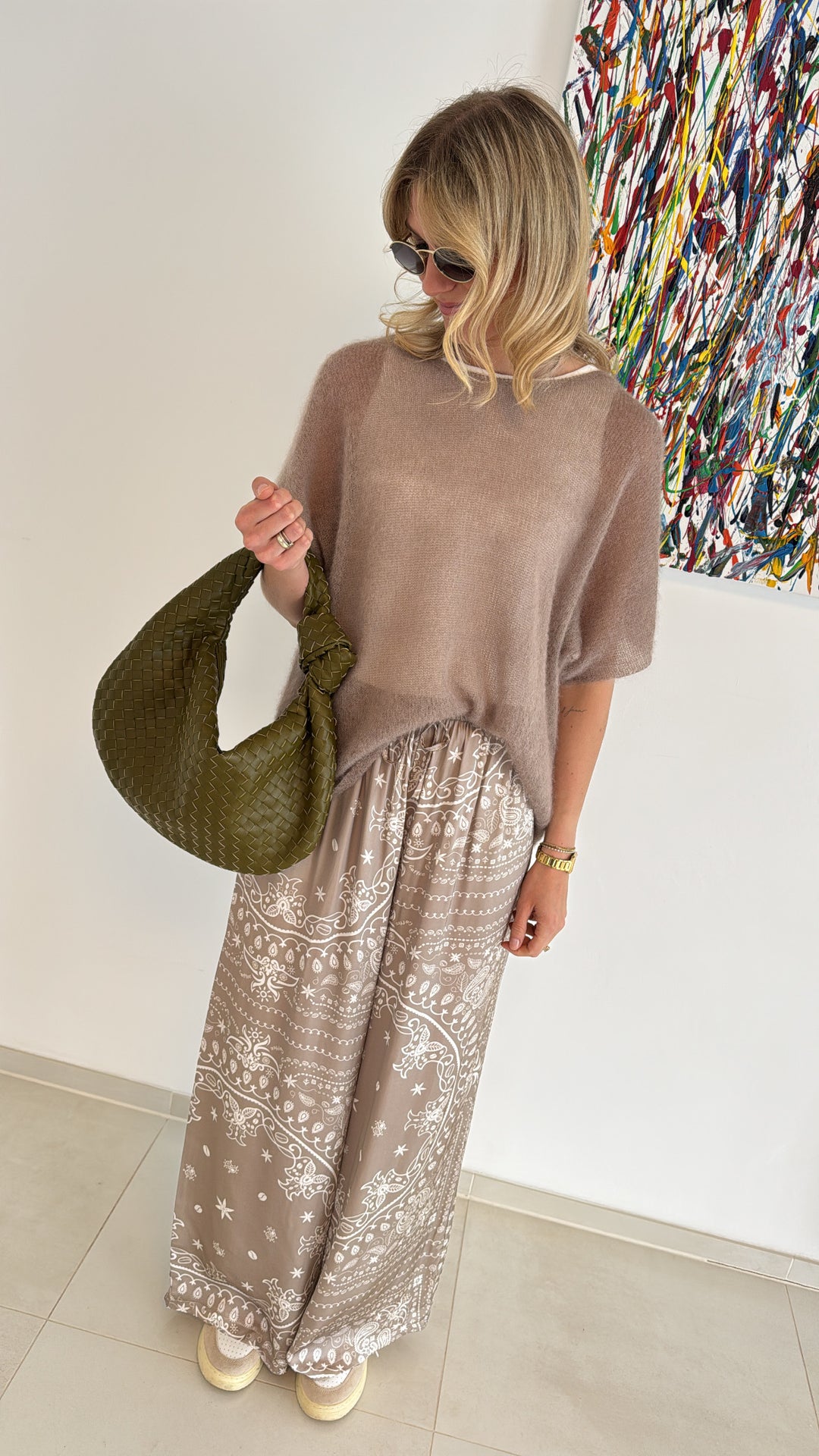 Dünnes oversize Mohair-Shirt - Taupe