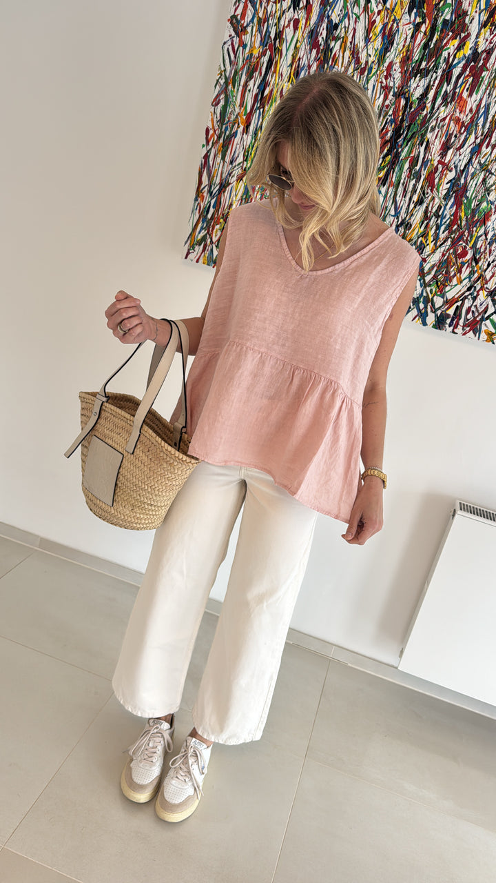 Ausgestellte Leinenbluse - Rosa