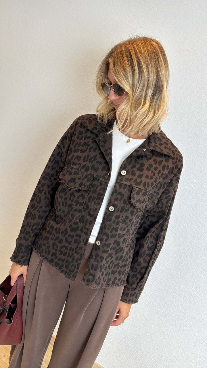 Jeansjacke mit Print - Braun
