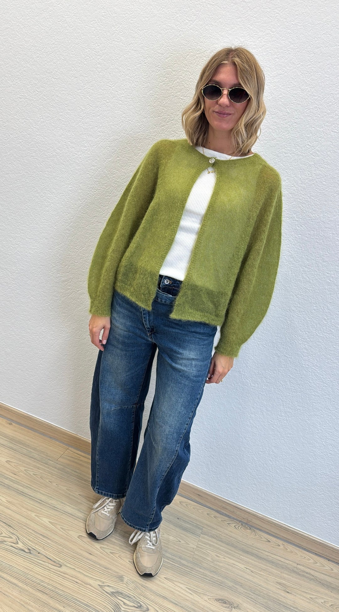 Dünne Mohair-Strickjacke - Grün