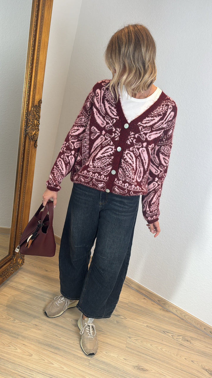 Cardigan mit Print - Burgunder