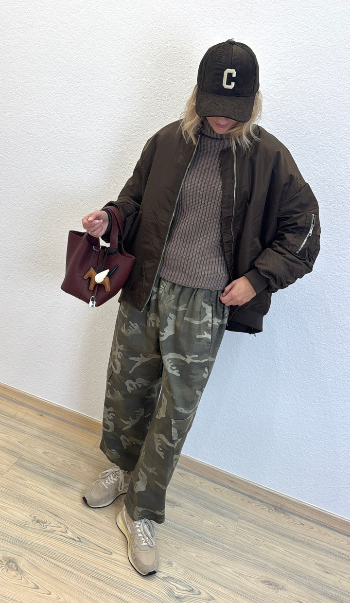 Bomberjacke mit Print - Braun
