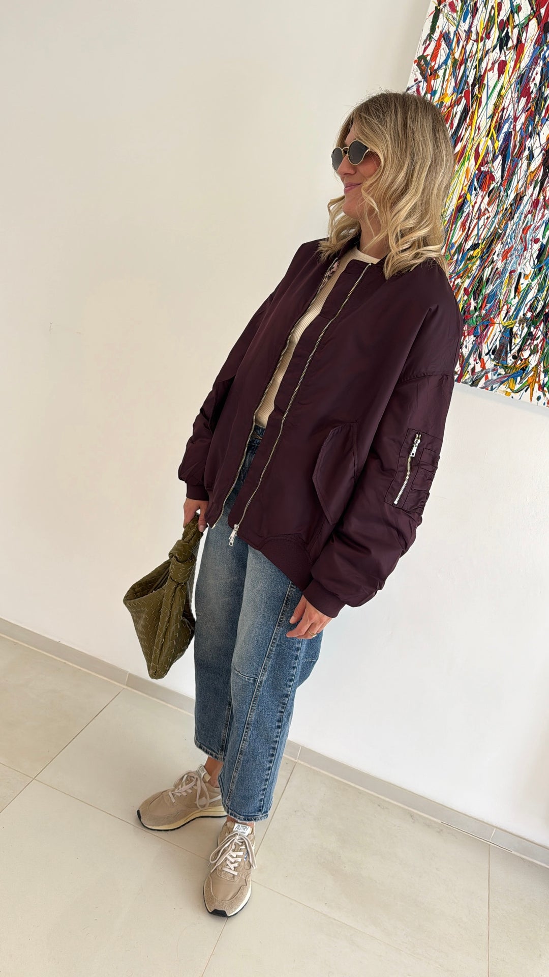 Bomberjacke mit Print - Burgunder