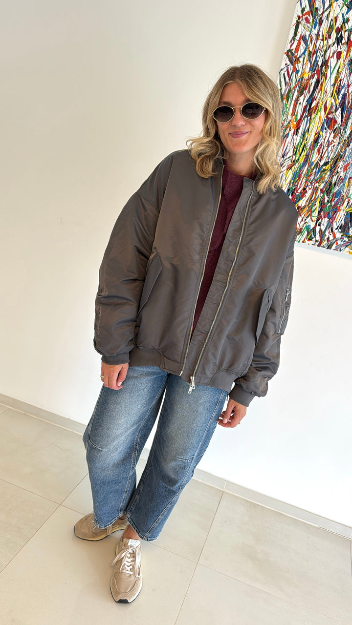 Bomberjacke mit Print - Blau/Grau