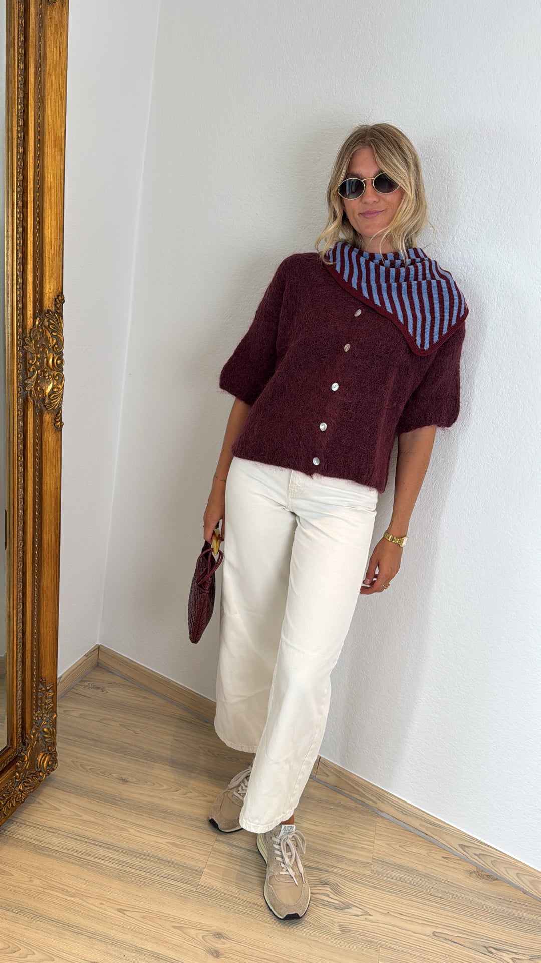 Mohair-Cardigan - Burgunder (Kurzarm)