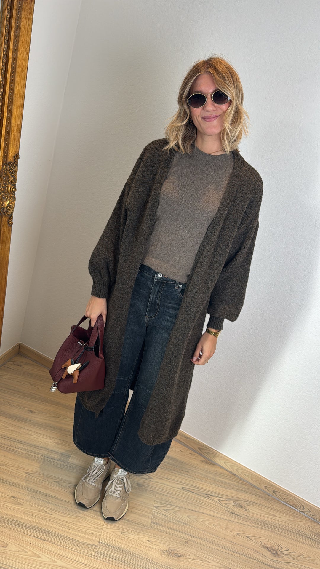 Lange Strickjacke - Braun